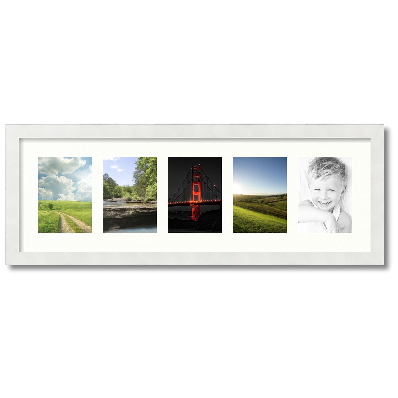 ArtToFrames Collage Photo Picture Frame with 5 - 5x7 inch Openings, Framed in White with Over 62 Mat Color Options and Plexi Glass (CSM-3966-152)